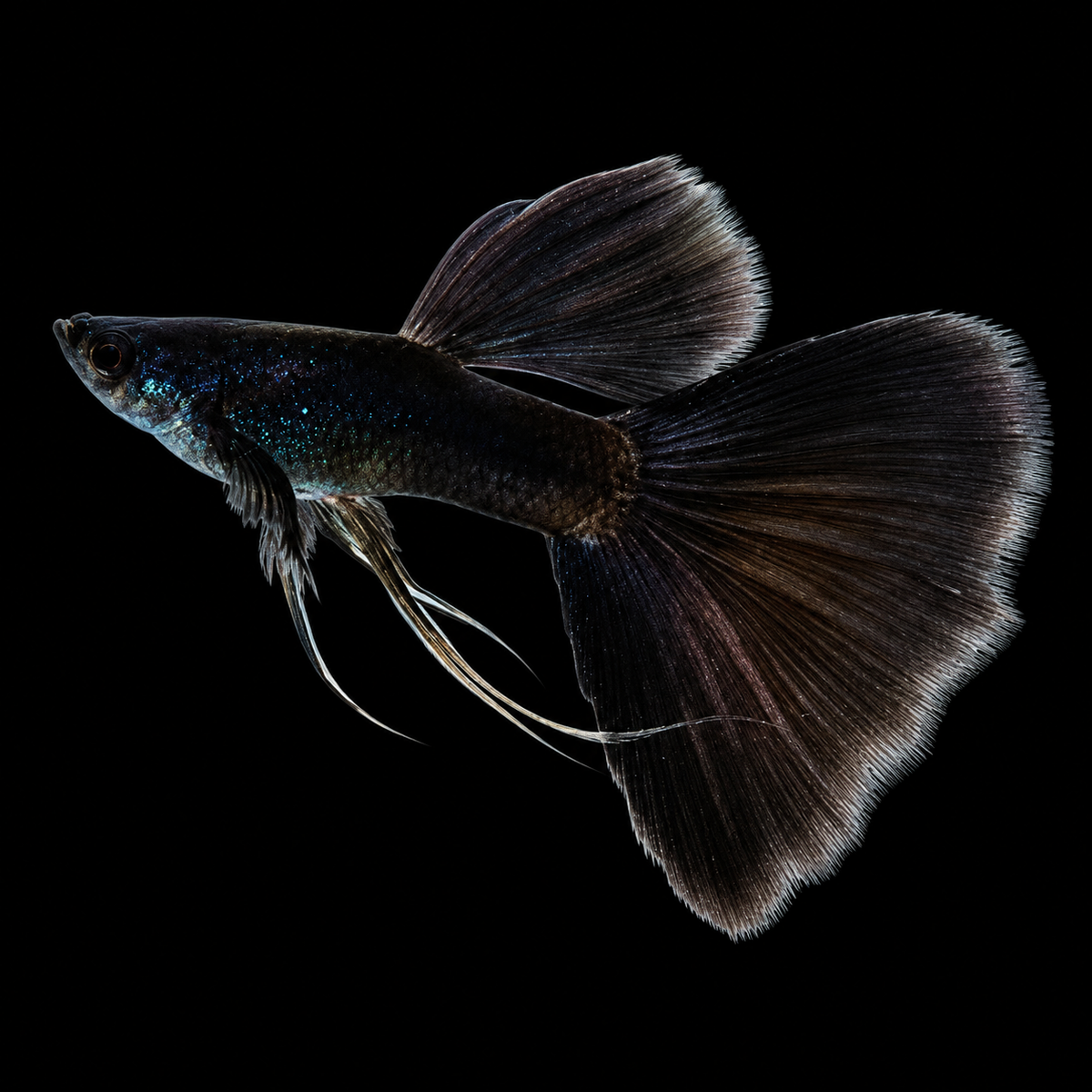 Full Black Ribbon Guppy Fish