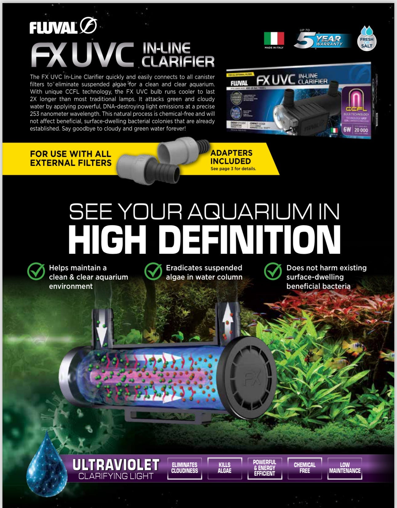 Fluval FX UVC In-Line Clarifier for FX2/FX4/FX6 Canister Filter